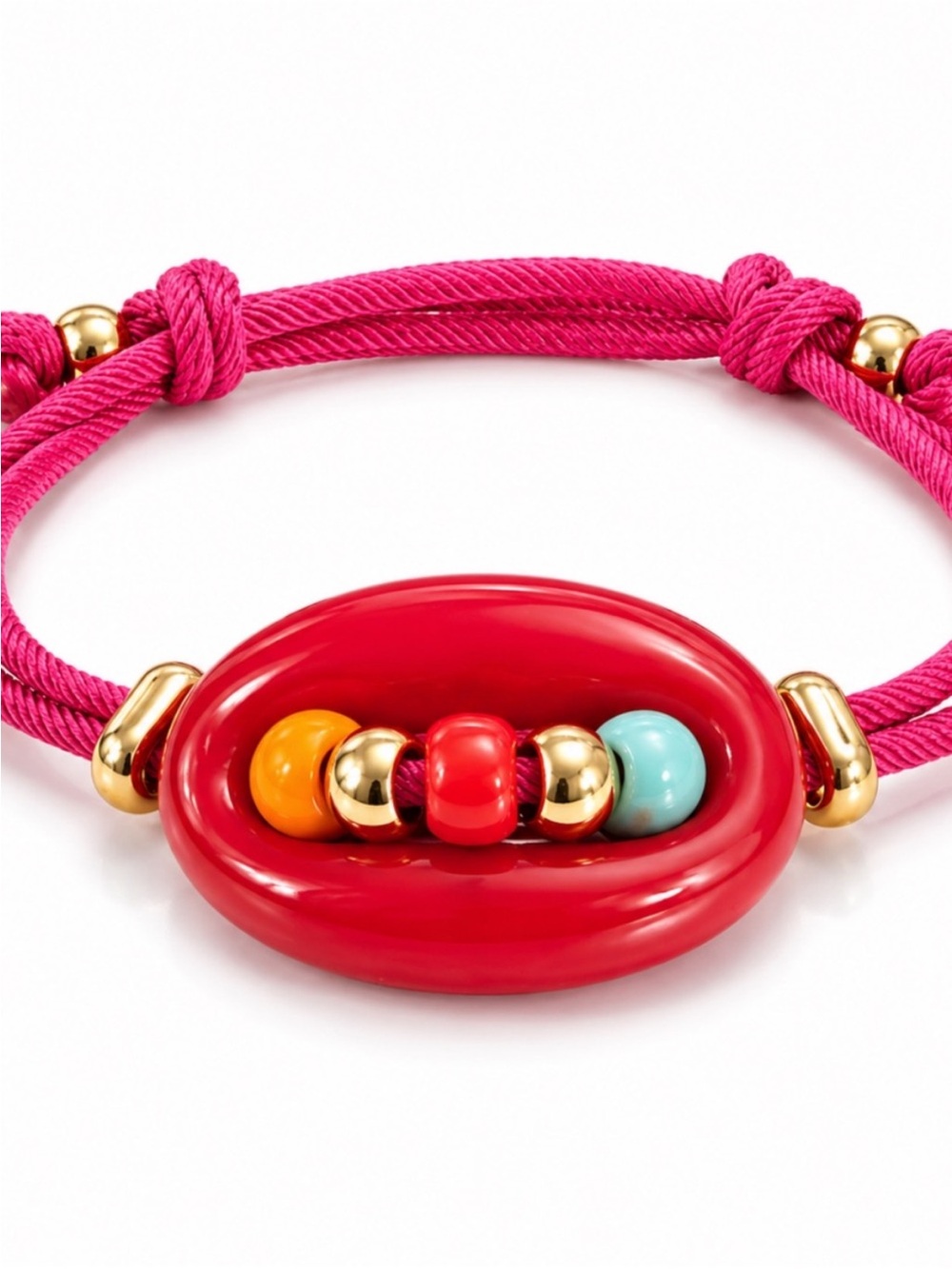 New! Red Color Block Pigs Nose Beaded Red Bracelet NWOT - Picture 2 of 3
